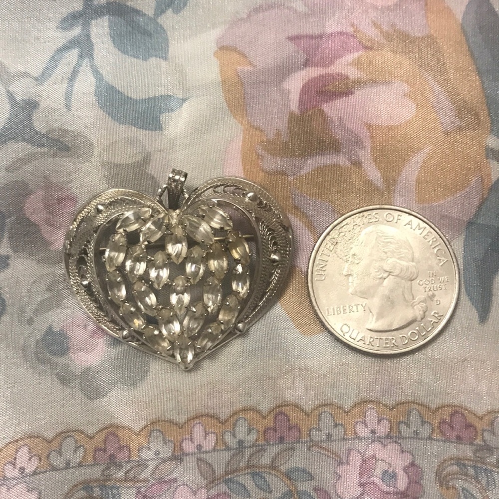 Vintage Sterling Silver Heart Pendant or Brooch